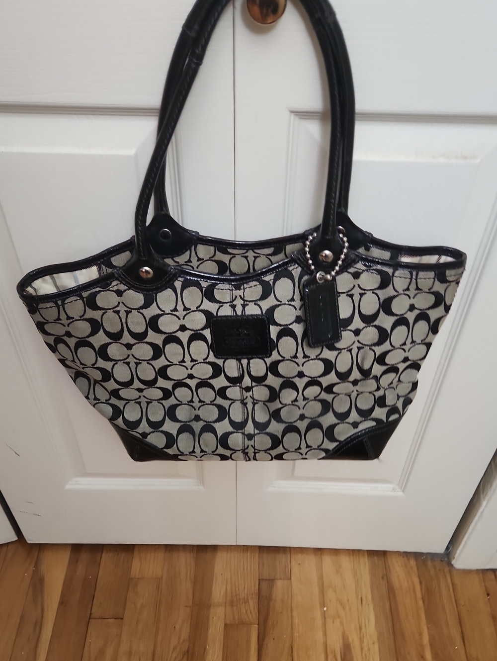 Coach Black and Cream Signature Jacquard Tote
